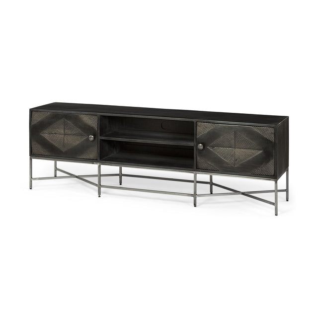 Mercana Hogarth I Dark Brown Solid Wood TV Stand Media Console with Storage, TV up to 81"