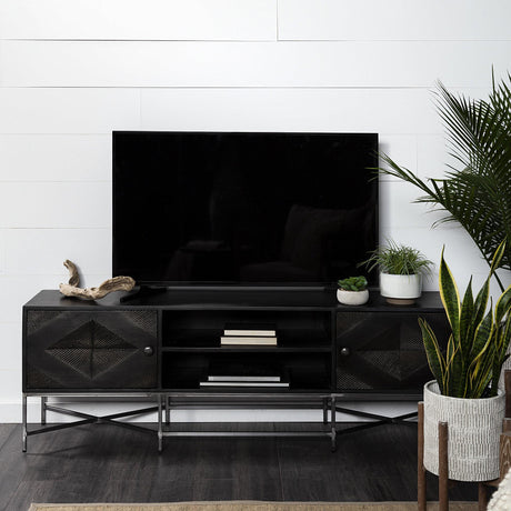 Mercana Hogarth I Dark Brown Solid Wood TV Stand Media Console with Storage, TV up to 81"