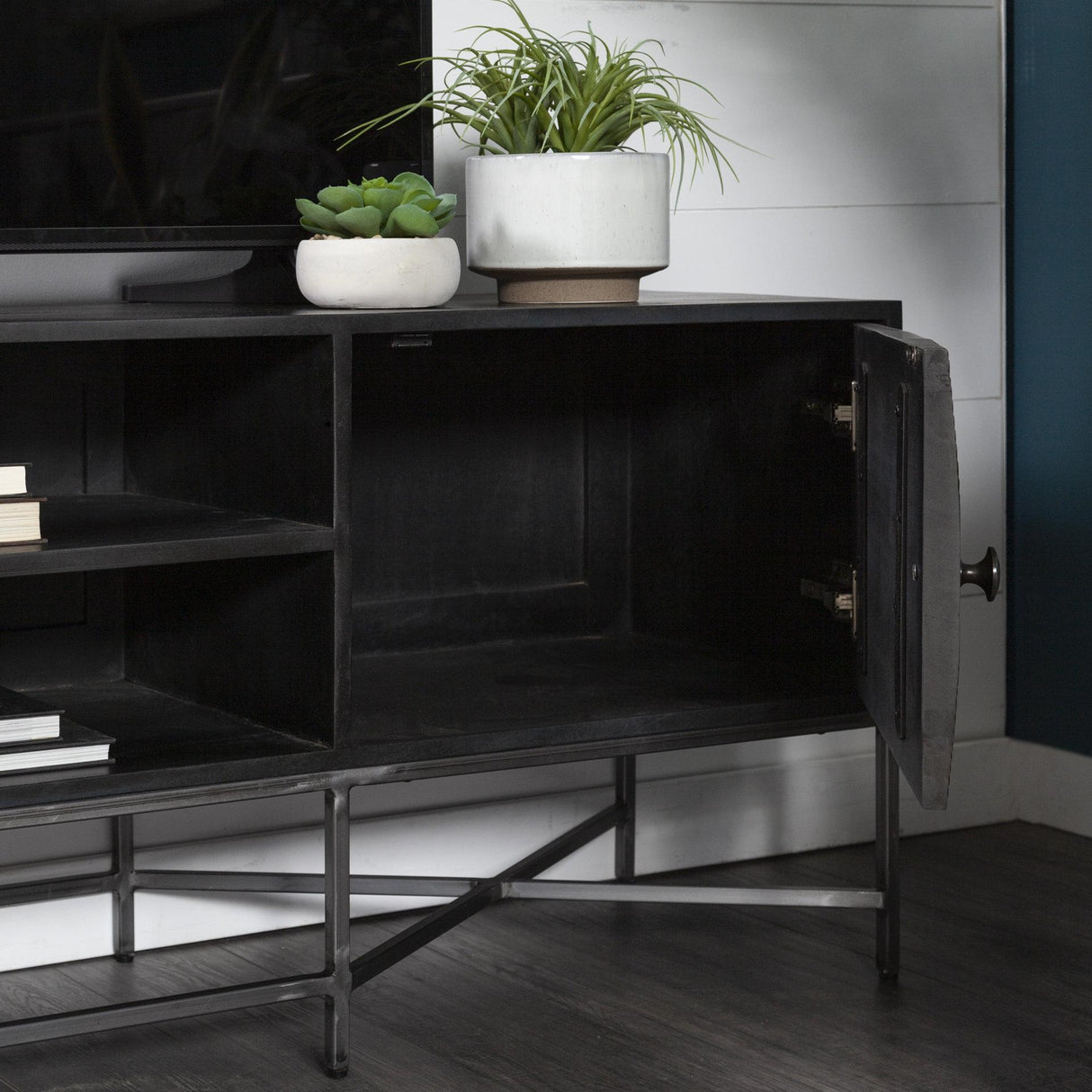 Mercana Hogarth I Dark Brown Solid Wood TV Stand Media Console with Storage, TV up to 81"