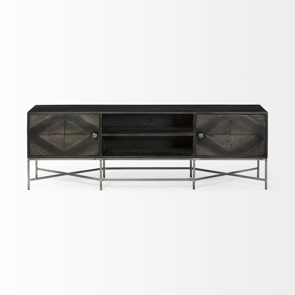 Mercana Hogarth I Dark Brown Solid Wood TV Stand Media Console with Storage, TV up to 81"