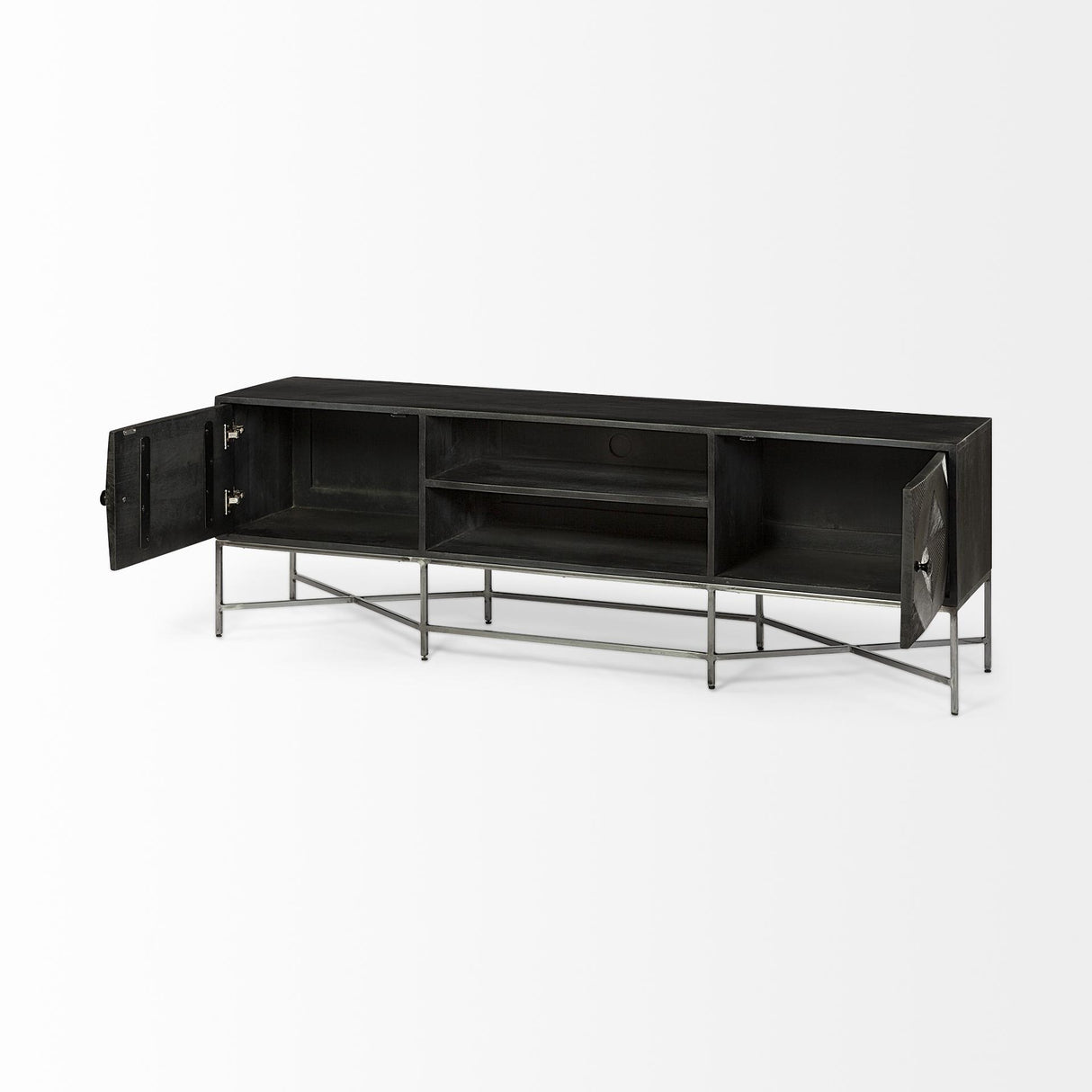 Mercana Hogarth I Dark Brown Solid Wood TV Stand Media Console with Storage, TV up to 81"
