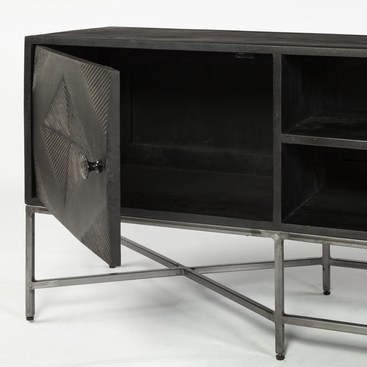 Mercana Hogarth I Dark Brown Solid Wood TV Stand Media Console with Storage, TV up to 81"