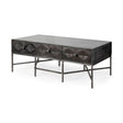 Mercana Hogarth 48x24 Rectangular Brown Solid Wood Top Iron Metal Base w/6 Drawers Coffee Table
