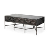 Mercana Hogarth 48x24 Rectangular Brown Solid Wood Top Iron Metal Base w/6 Drawers Coffee Table