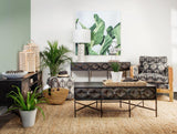Mercana Hogarth 48x24 Rectangular Brown Solid Wood Top Iron Metal Base w/6 Drawers Coffee Table