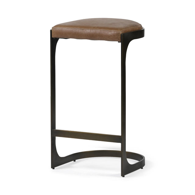 Mercana Tyson 31" Seat Height Brown Leather Seat Black Metal Frame Stool