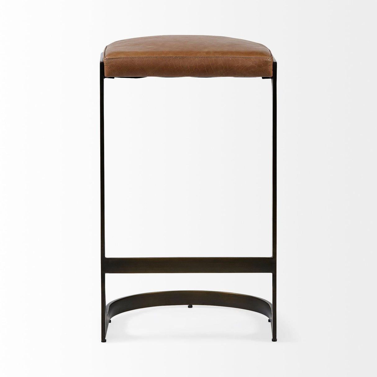 Mercana Tyson 31" Seat Height Brown Leather Seat Black Metal Frame Stool