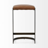 Mercana Tyson 31" Seat Height Brown Leather Seat Black Metal Frame Stool