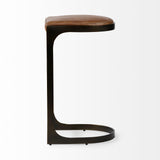 Mercana Tyson 31" Seat Height Brown Leather Seat Black Metal Frame Stool