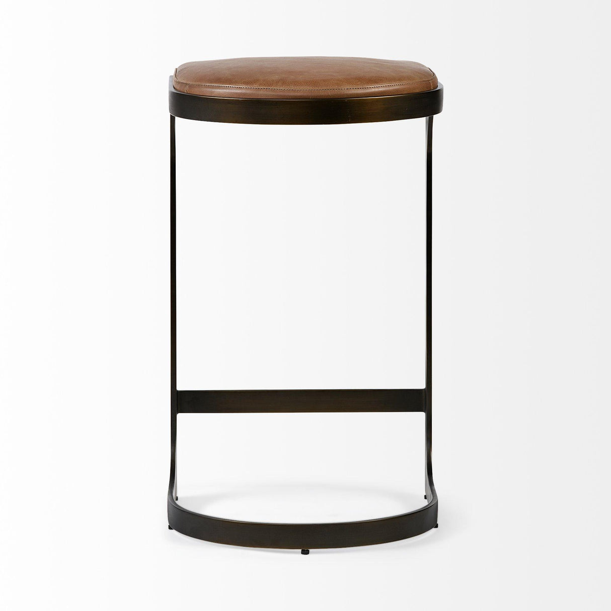 Mercana Tyson 31" Seat Height Brown Leather Seat Black Metal Frame Stool