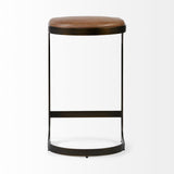 Mercana Tyson 31" Seat Height Brown Leather Seat Black Metal Frame Stool
