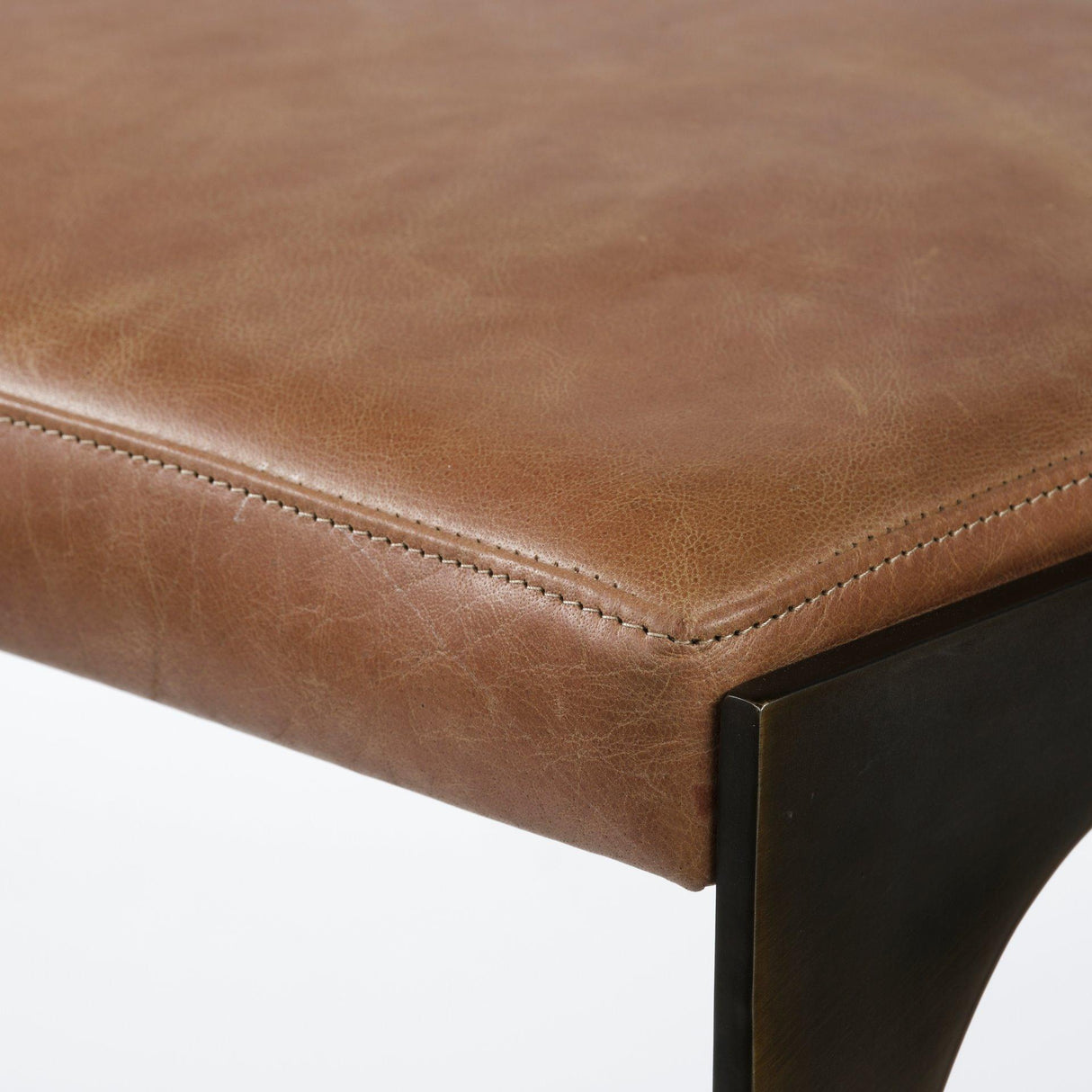 Mercana Tyson 31" Seat Height Brown Leather Seat Black Metal Frame Stool