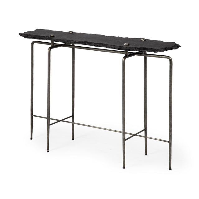Mercana Pinera III 49L x 17W Black Slate W/Iron Base Console Table
