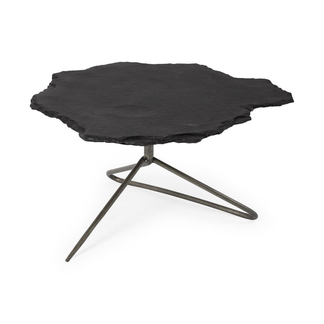 Mercana Pinera 37"x33" Black Slate With Iron Base Coffee Table