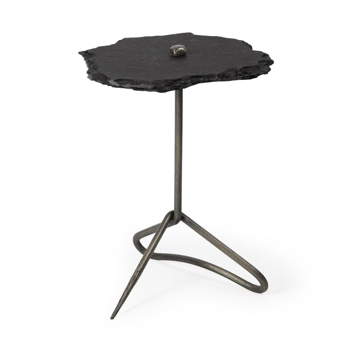 Mercana Pinera II 19L x 19W Black Slate Top W/ Triangular Iron Base Accent Table