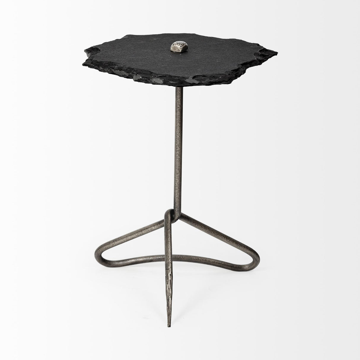 Mercana Pinera II 19L x 19W Black Slate Top W/ Triangular Iron Base Accent Table