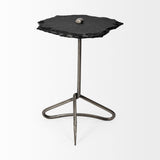 Mercana Pinera II 19L x 19W Black Slate Top W/ Triangular Iron Base Accent Table