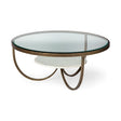 Mercana Reinhardt 36" Round Glass Top Marble Shelf Gold Metal Base Coffee Table