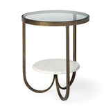 Mercana Reinhardt II 20" Round Glass Top Metal and Marble Detail End/Side Table