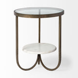 Mercana Reinhardt II 20" Round Glass Top Metal and Marble Detail End/Side Table