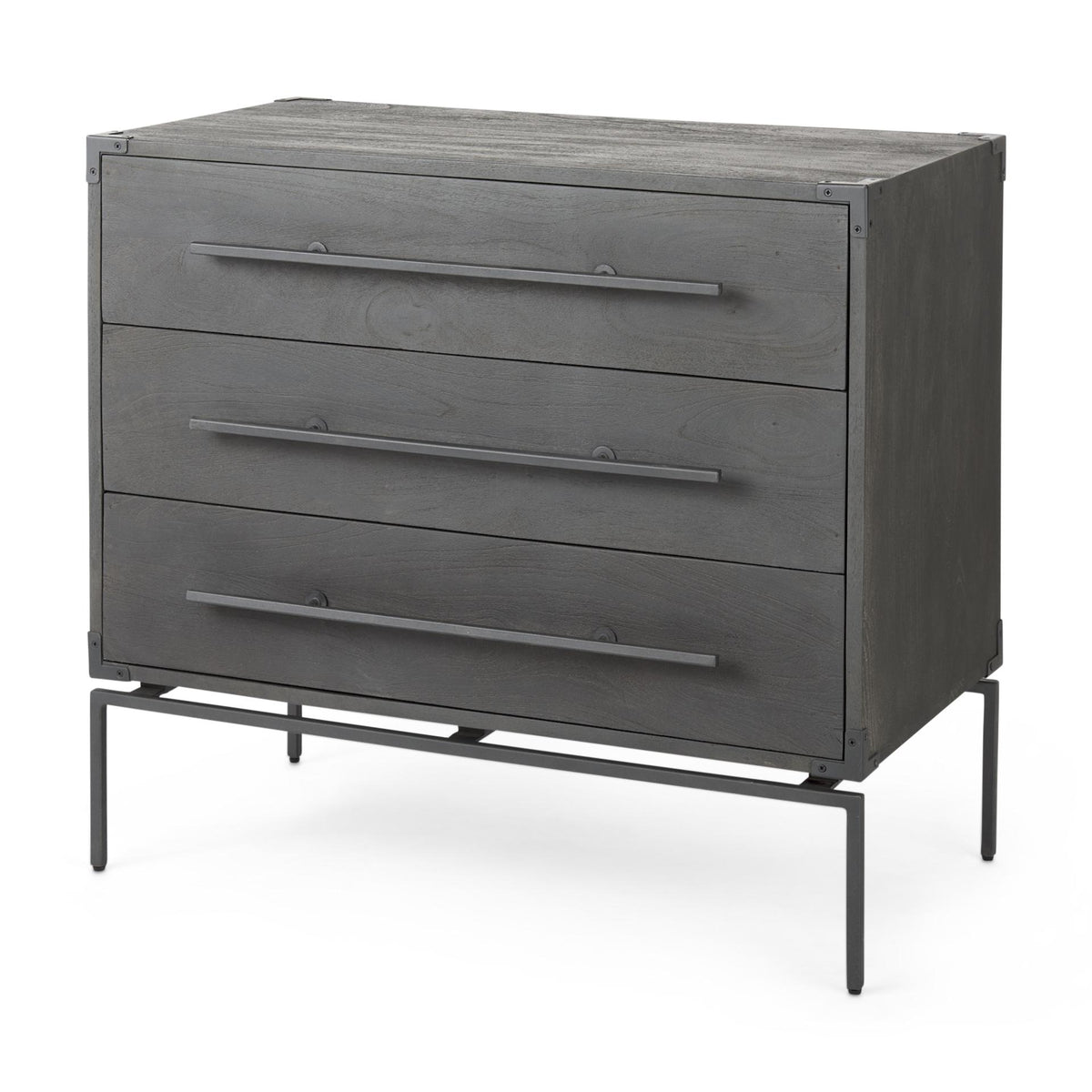 Mercana Ward 34L x 18W Brown Wood and Iron 3 Drawer Accent Cabinet