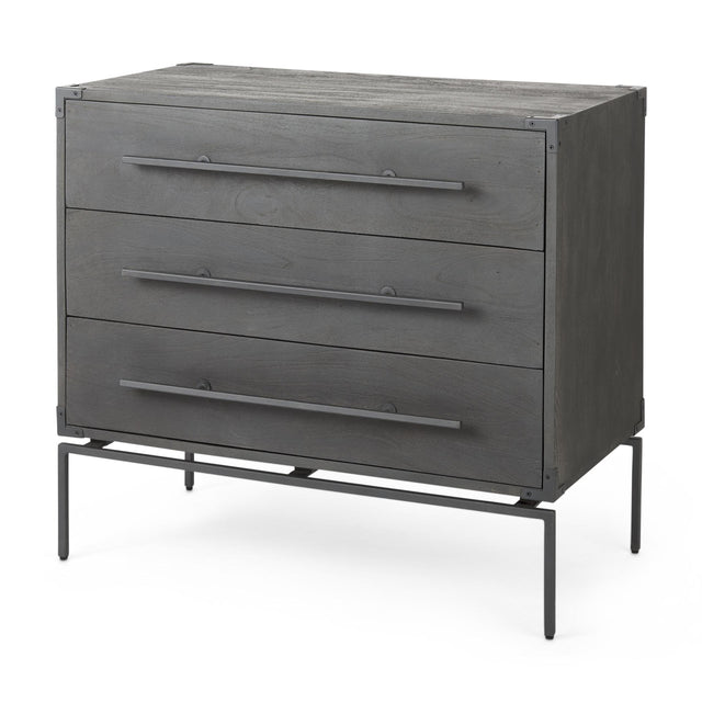 Mercana Ward 34L x 18W Brown Wood and Iron 3 Drawer Accent Cabinet