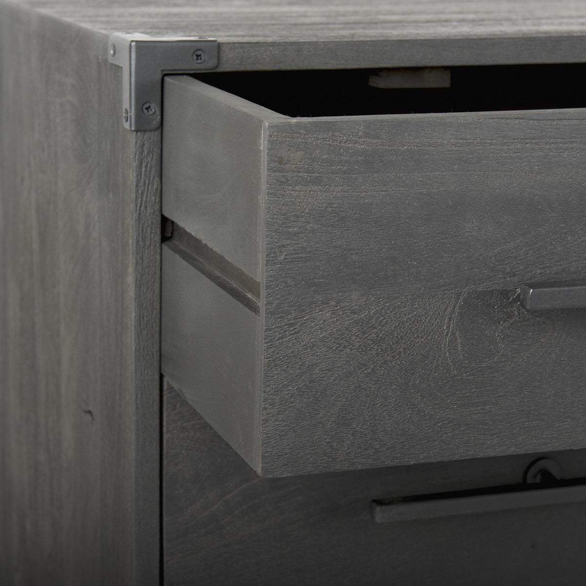 Mercana Ward 34L x 18W Brown Wood and Iron 3 Drawer Accent Cabinet