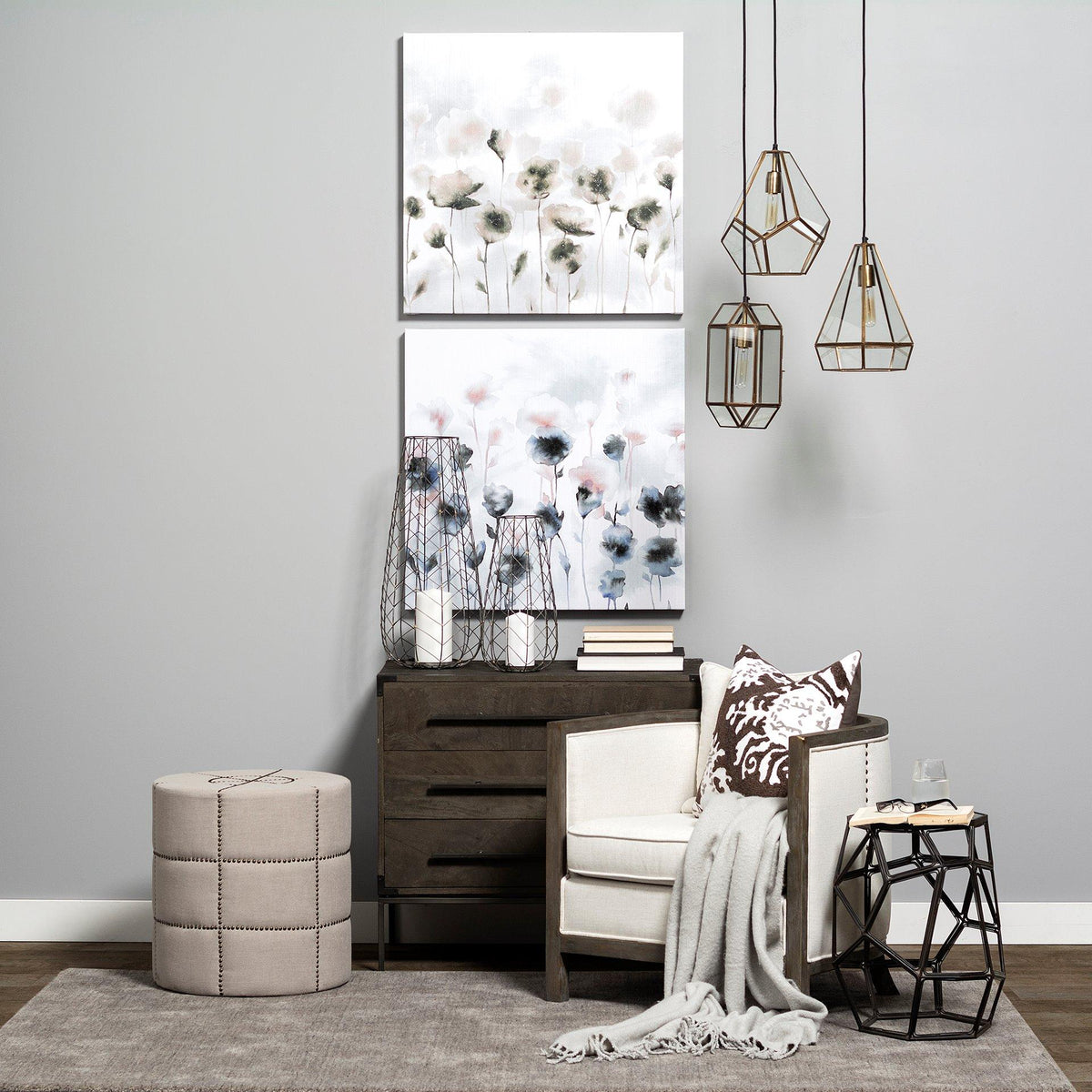 Mercana Ward 34L x 18W Brown Wood and Iron 3 Drawer Accent Cabinet