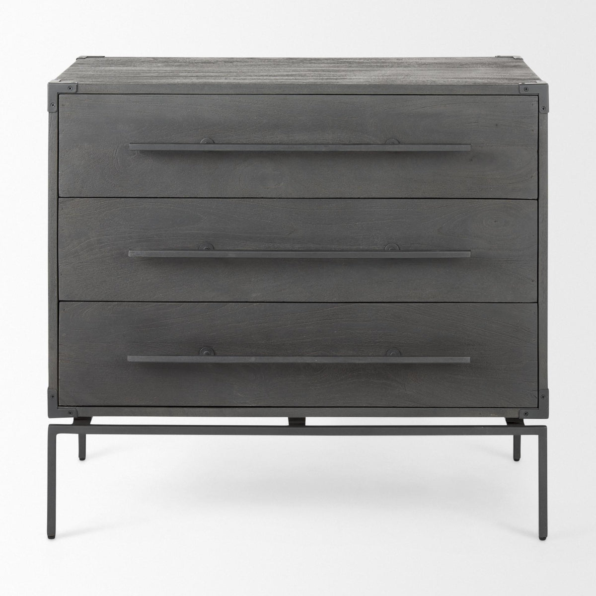 Mercana Ward 34L x 18W Brown Wood and Iron 3 Drawer Accent Cabinet