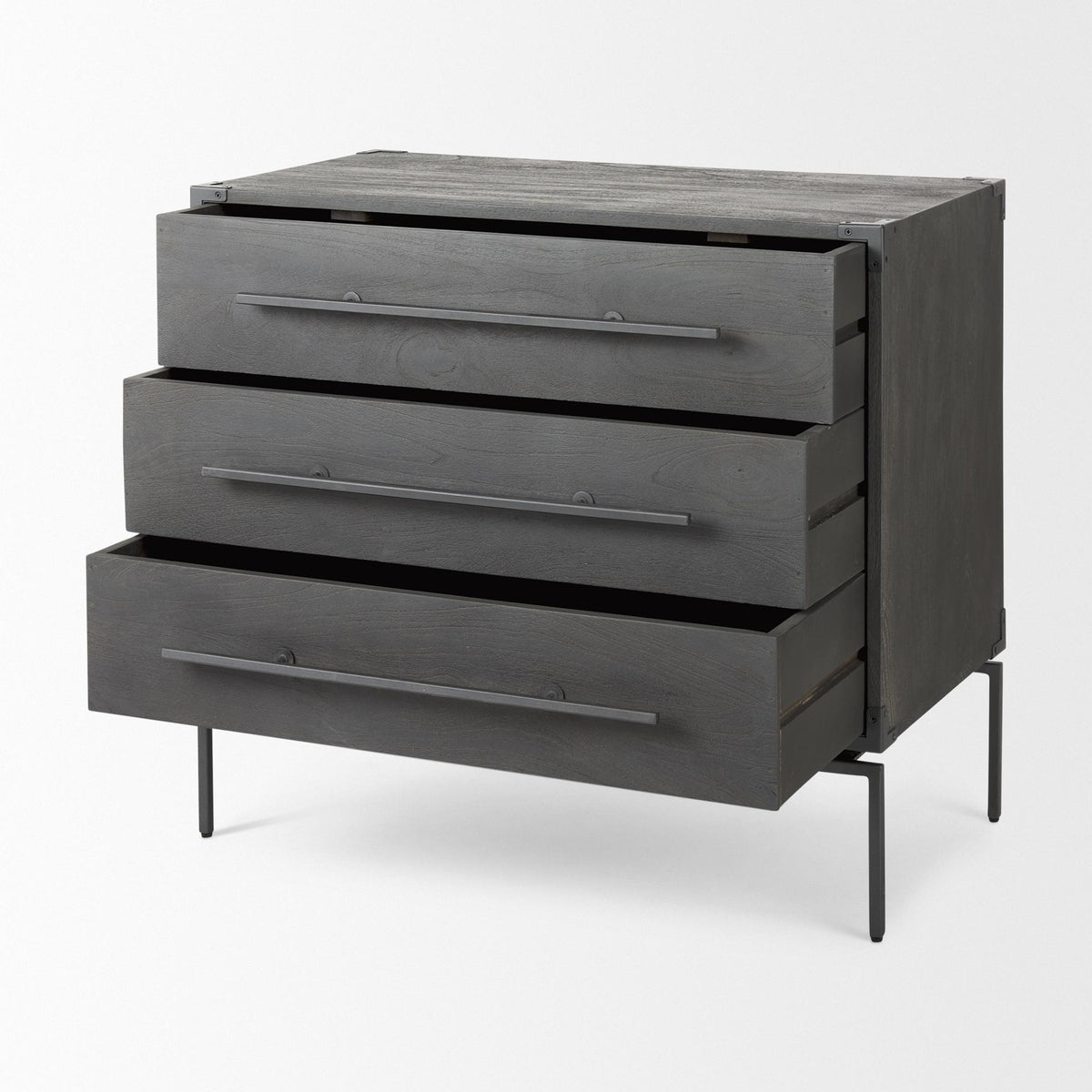 Mercana Ward 34L x 18W Brown Wood and Iron 3 Drawer Accent Cabinet