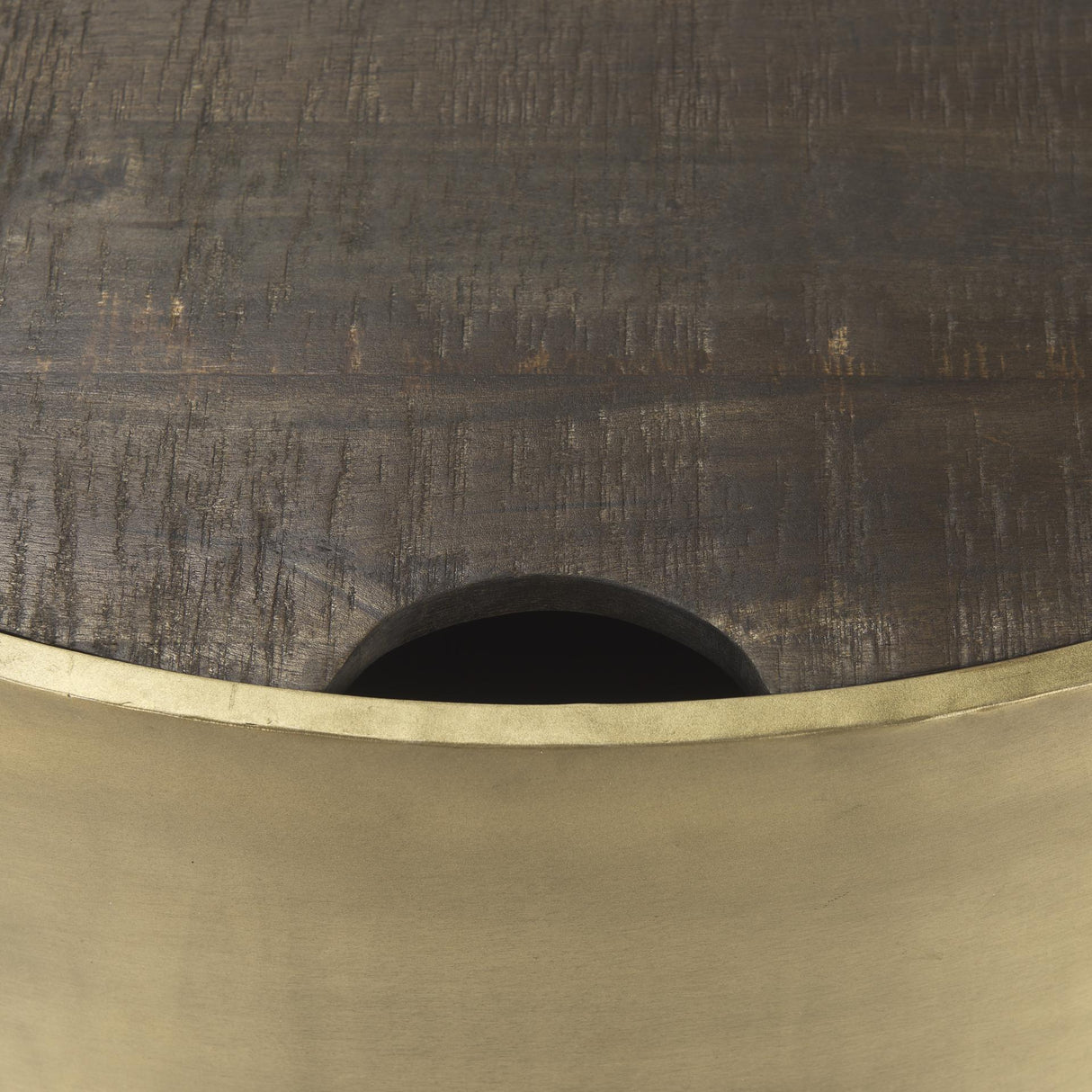 Mercana Eclipse Antique Brass Metal Drum Base w/ Dark Brown Wood Top Nested Coffee Table