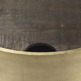 Mercana Eclipse Antique Brass Metal Drum Base w/ Dark Brown Wood Top Nested Coffee Table
