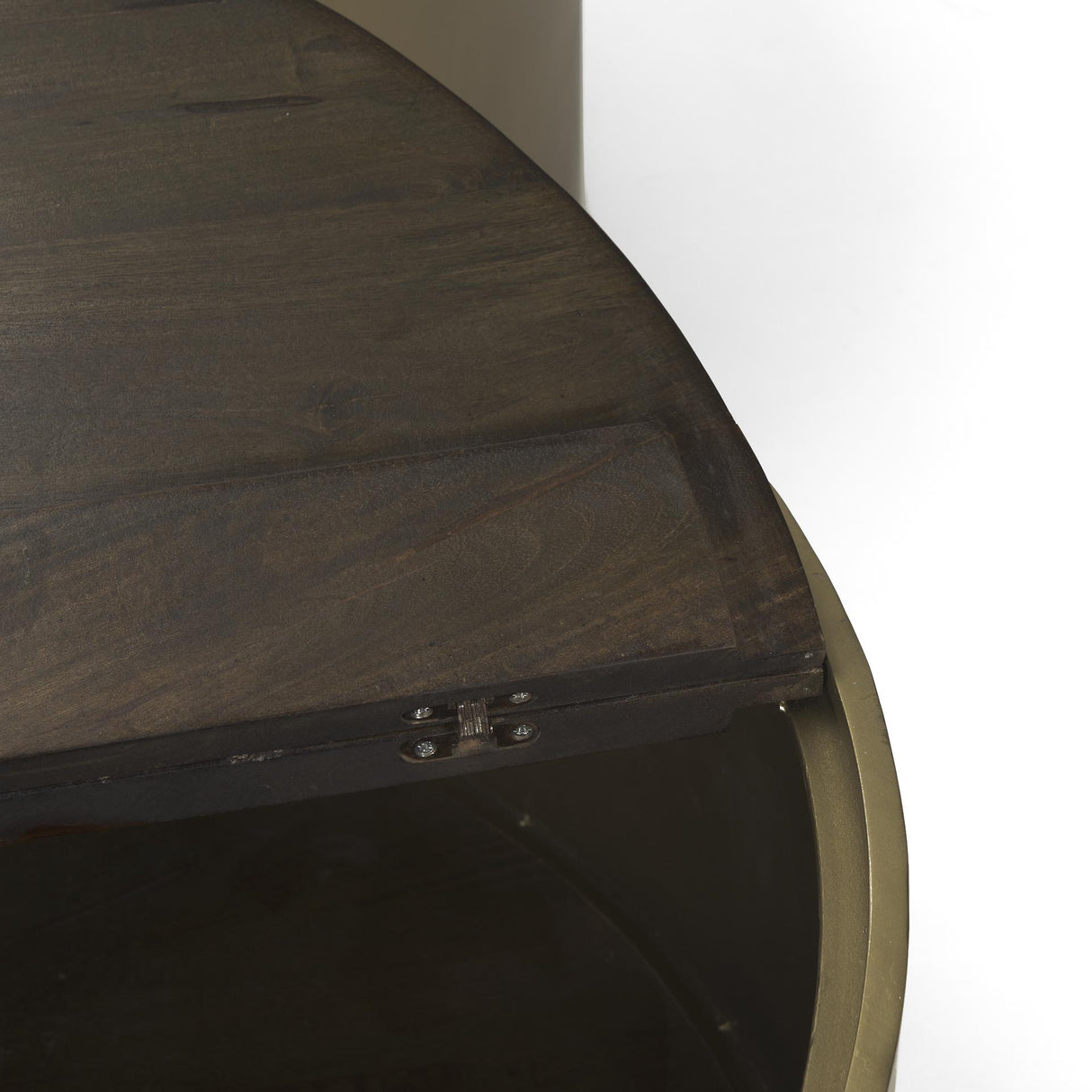 Mercana Eclipse Antique Brass Metal Drum Base w/ Dark Brown Wood Top Nested Coffee Table