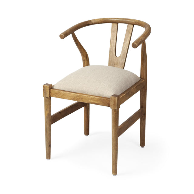 Mercana Trixie Cream Fabric Seat Brown Wood Frame Dining Chair