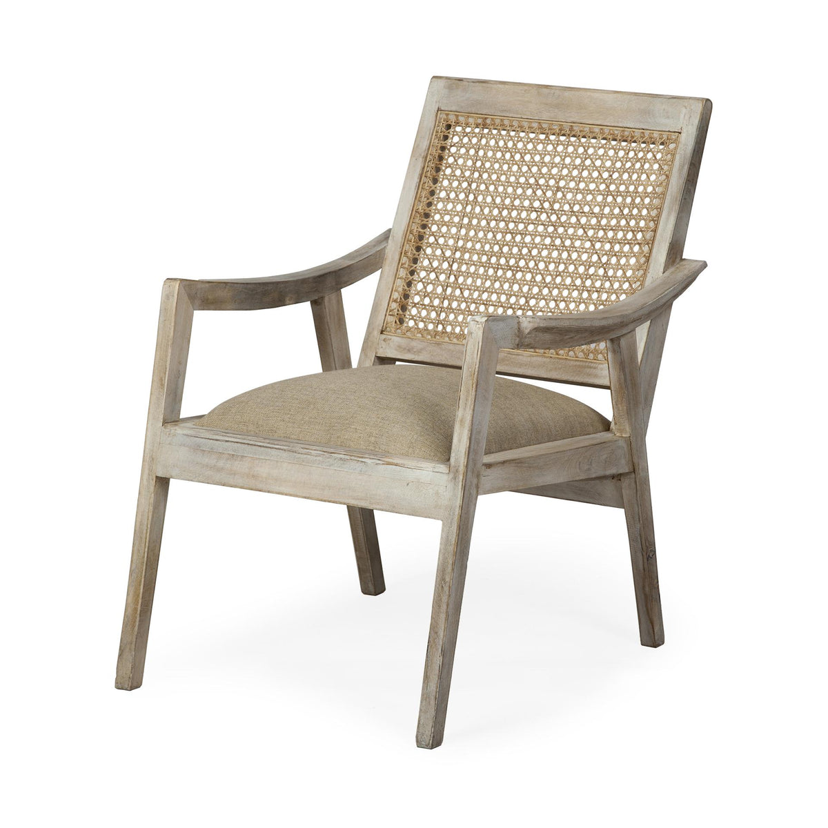 Mercana Teryn Cream Linen Seat And Natural Wooden Base w/ Mesh Back Accent Chair