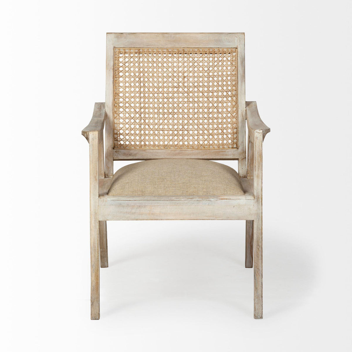 Mercana Teryn Cream Linen Seat And Natural Wooden Base w/ Mesh Back Accent Chair
