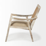 Mercana Teryn Cream Linen Seat And Natural Wooden Base w/ Mesh Back Accent Chair