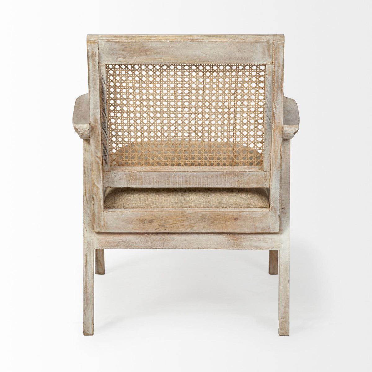 Mercana Teryn Cream Linen Seat And Natural Wooden Base w/ Mesh Back Accent Chair