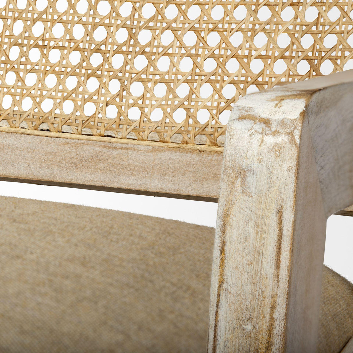 Mercana Teryn Cream Linen Seat And Natural Wooden Base w/ Mesh Back Accent Chair