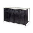 Mercana Fieri Solid Iron Black Body White Marble Top Four Drawer Kitchen Island
