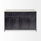 Mercana Fieri Solid Iron Black Body White Marble Top Four Drawer Kitchen Island
