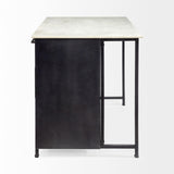 Mercana Fieri Solid Iron Black Body White Marble Top Four Drawer Kitchen Island