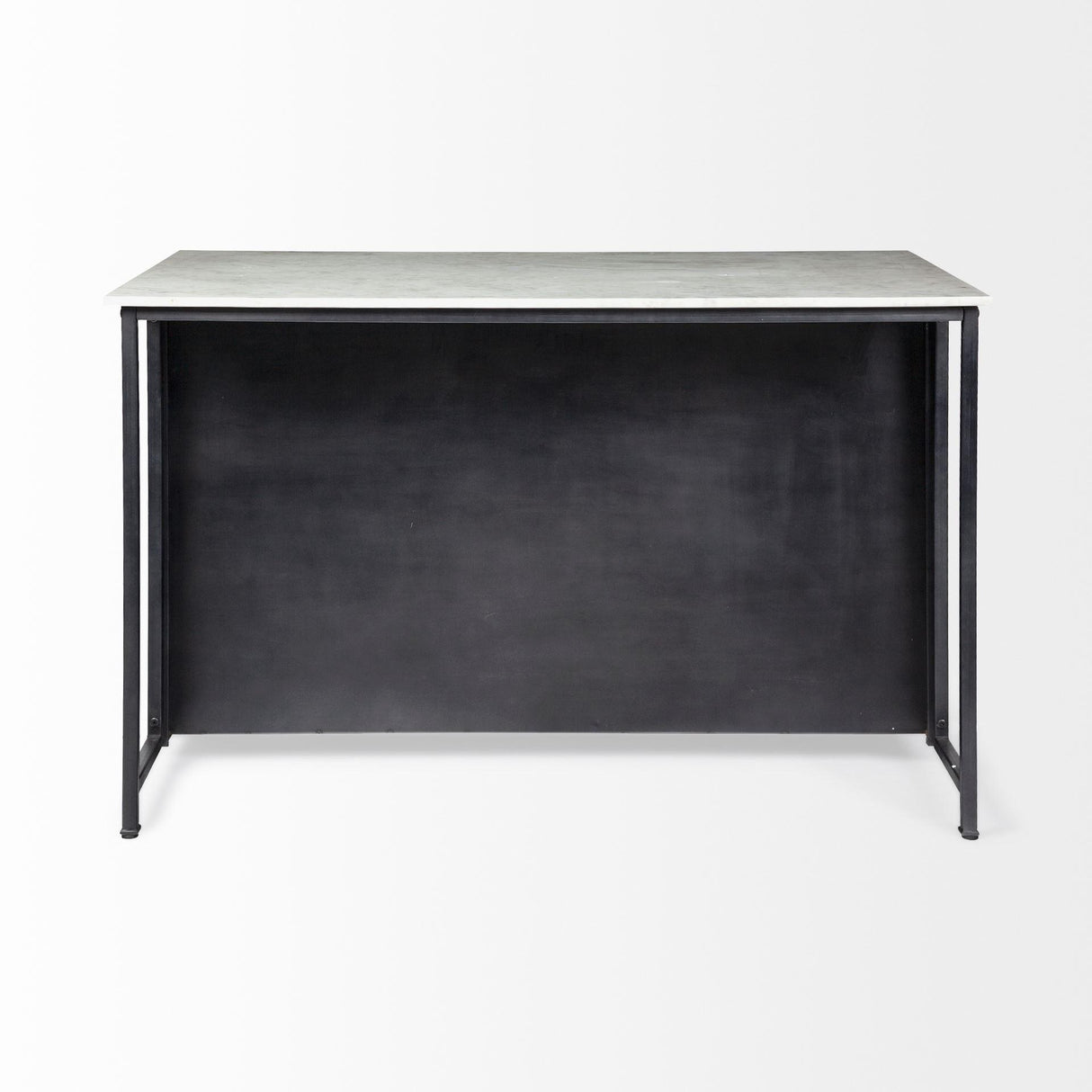 Mercana Fieri Solid Iron Black Body White Marble Top Four Drawer Kitchen Island