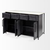 Mercana Fieri Solid Iron Black Body White Marble Top Four Drawer Kitchen Island