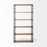 Mercana Bradie I 40L x 12W x 79H Brown Wood and Metal Frame Six Shelf Shelving Unit