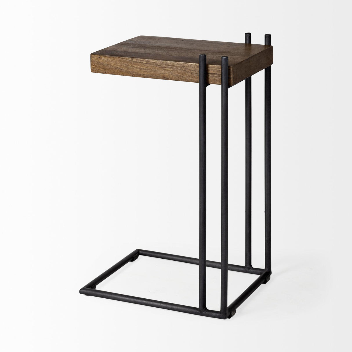 Mercana Maddox 16L x 13.5W x 27H Medium Brown Wood w/ Black Metal C-shaped End/Side Table