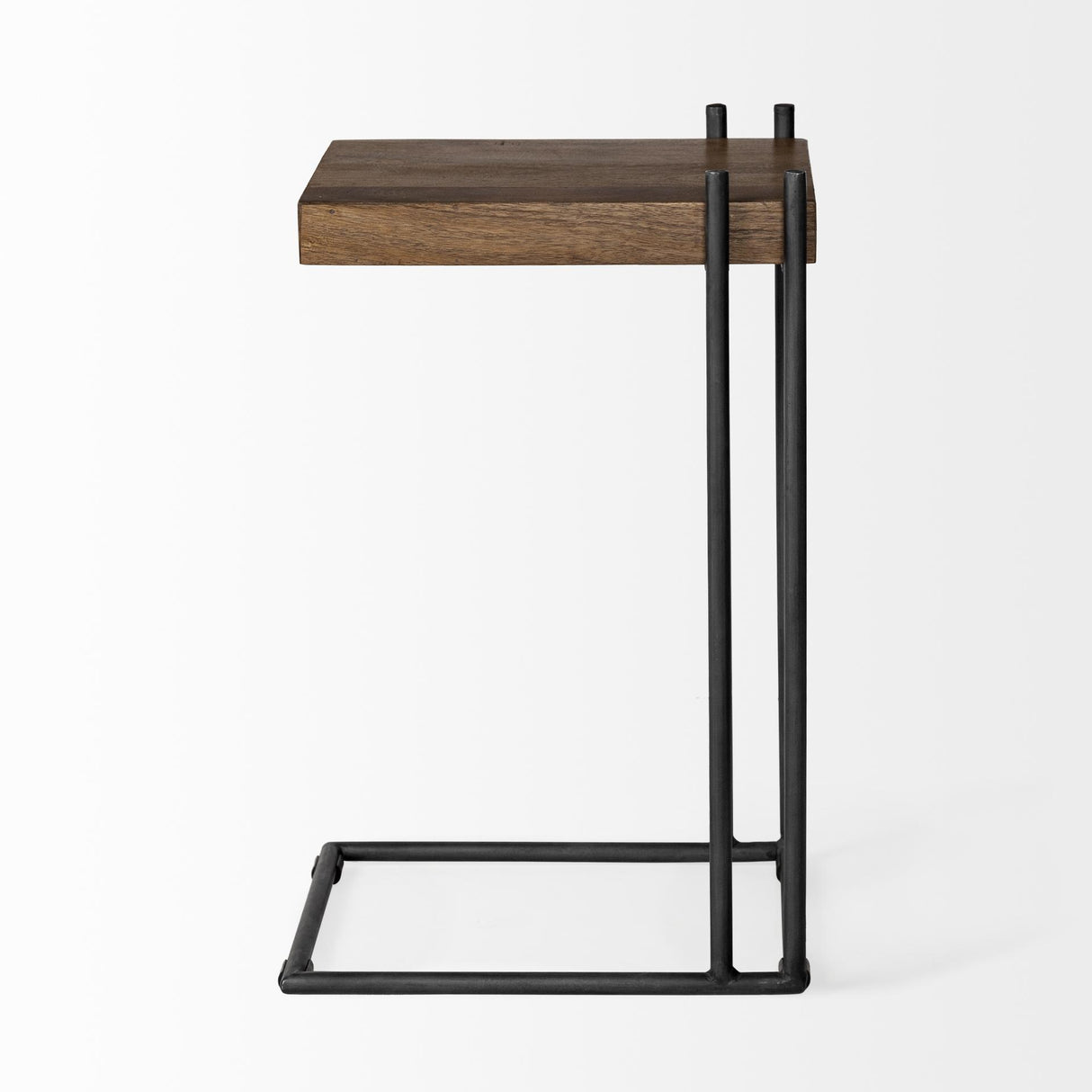 Mercana Maddox 16L x 13.5W x 27H Medium Brown Wood w/ Black Metal C-shaped End/Side Table