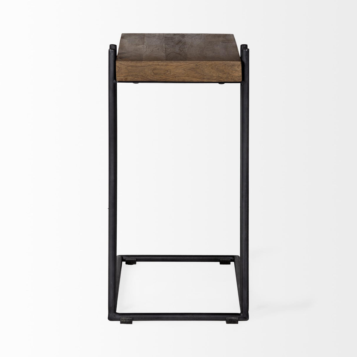 Mercana Maddox 16L x 13.5W x 27H Medium Brown Wood w/ Black Metal C-shaped End/Side Table