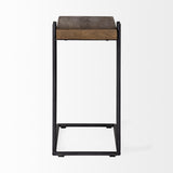 Mercana Maddox 16L x 13.5W x 27H Medium Brown Wood w/ Black Metal C-shaped End/Side Table
