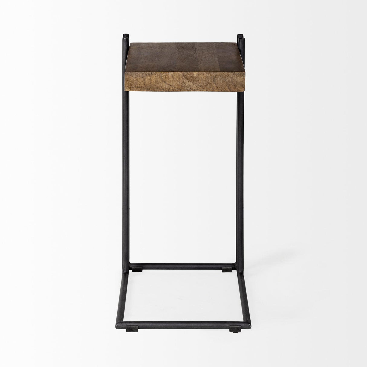Mercana Maddox 16L x 13.5W x 27H Medium Brown Wood w/ Black Metal C-shaped End/Side Table